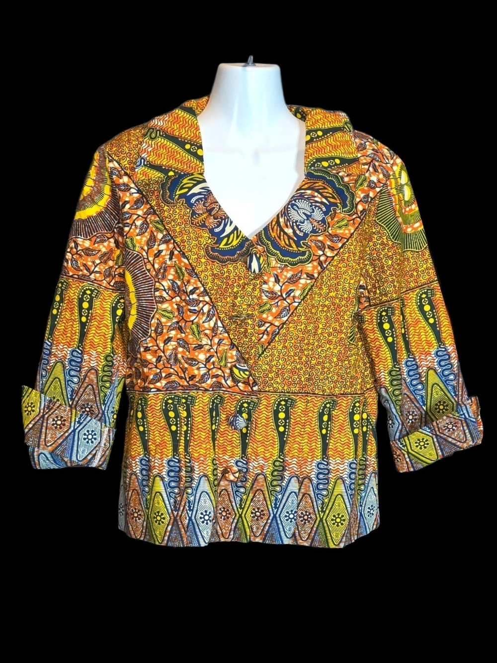 Vintage Handmade Vibrant Yellow Multi-Pattern Women's Jacket